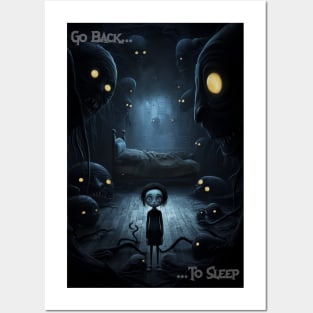 Childhood Nightmares Print: "Go Back To Sleep" Coraline-Inspired Artwork | Dark Fantasy, Psychological Horror, Thought-Provoking Art Posters and Art